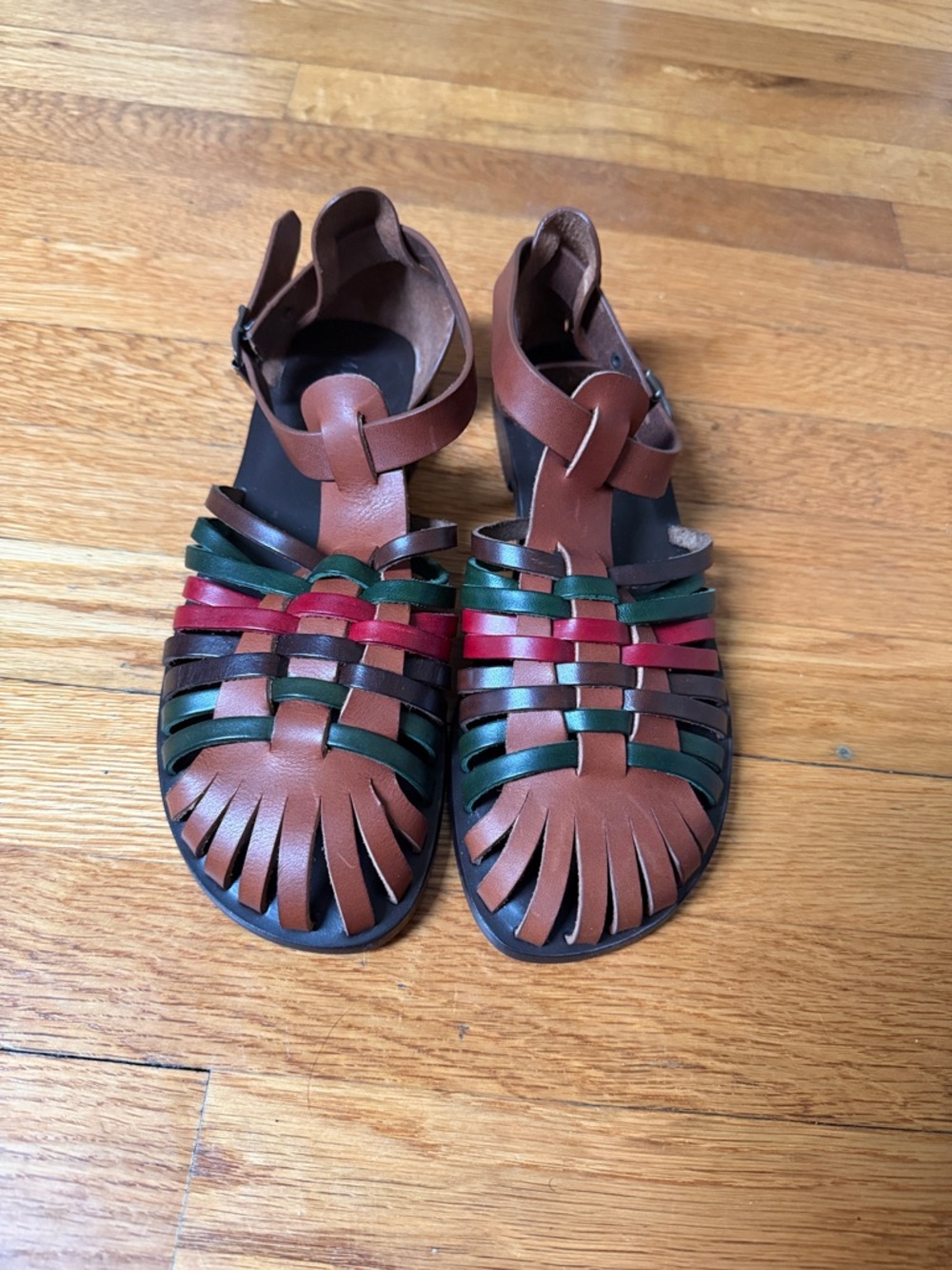 Banana Republic Brown, Green & Red Woven Leather Kids Sandals